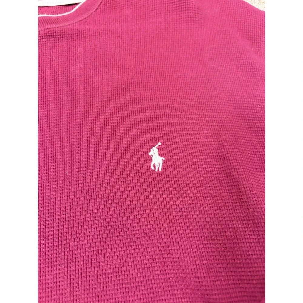 Polo Ralph Lauren Thermal Shirt Mens L Burgundy Waffle Knit Long Sleeve Pony